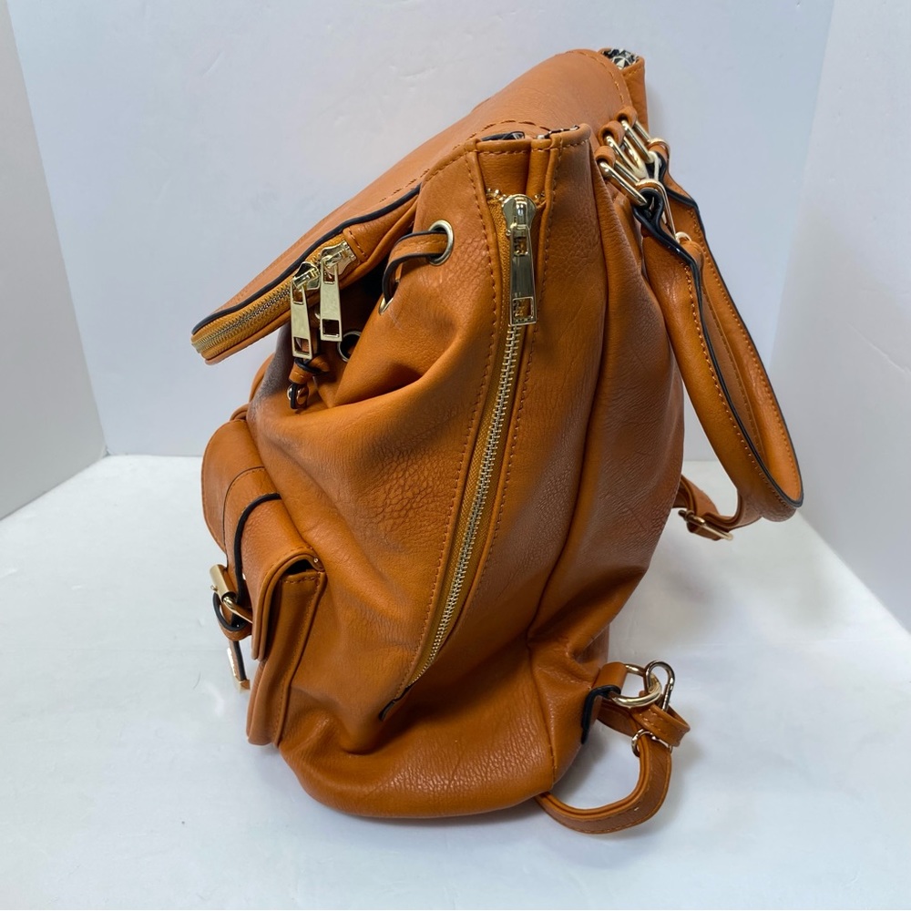 NWT Madison West Tan Leather Covertible Backpack Purse Carry on Faux Leather - Picture 4 of 10
